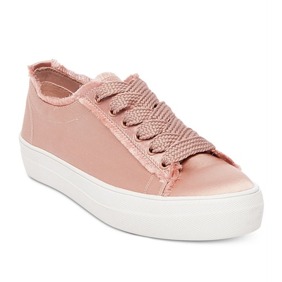 Steve Madden Shoes - Steve Madden Pink Greyla Satin Lace Up Frayed Platform Sneakers, Size 9